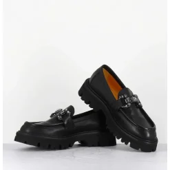 Mocassins En Cuir Souple Noir Semelle Epaisse & Bijoux - W201465 Race Nero