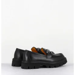 Mocassins En Cuir Souple Noir Semelle Epaisse & Bijoux - W201465 Race Nero