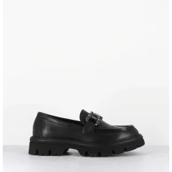 Mocassins En Cuir Souple Noir Semelle Epaisse & Bijoux - W201465 Race Nero