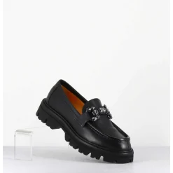 Mocassins En Cuir Souple Noir Semelle Epaisse & Bijoux - W201465 Race Nero