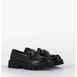 Mocassins En Cuir Souple Noir Semelle Epaisse & Bijoux - W201465 Race Nero