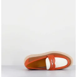 Mocassins Legers En Cuir Graine Orange Beige - S146 Cuoio Panna