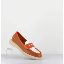 Mocassins Legers En Cuir Graine Orange Beige - S146 Cuoio Panna