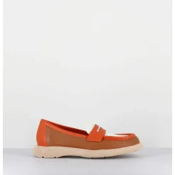 Mocassins Legers En Cuir Graine Orange Beige - S146 Cuoio Panna