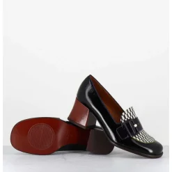 Mocassins Petit Talon Cuir Multi & Imprime Damier - Meisin44 Maserati Negro