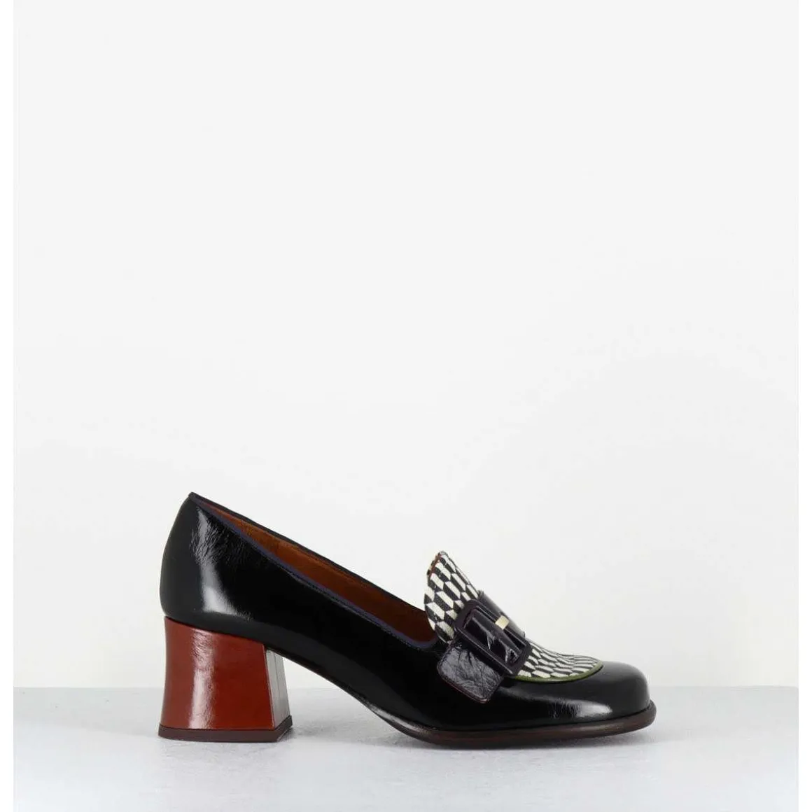 Mocassins Petit Talon Cuir Multi & Imprime Damier - Meisin44 Maserati Negro