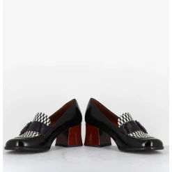 Mocassins Petit Talon Cuir Multi & Imprime Damier - Meisin44 Maserati Negro