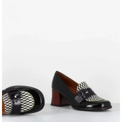 Mocassins Petit Talon Cuir Multi & Imprime Damier - Meisin44 Maserati Negro