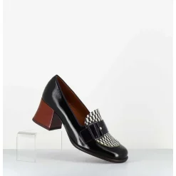 Mocassins Petit Talon Cuir Multi & Imprime Damier - Meisin44 Maserati Negro