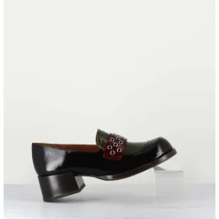 Mocassins Petit Talon Cuir Noir/Marron/Vert - Toben Negro Hunt