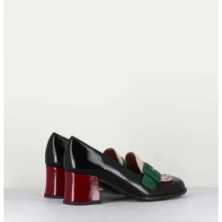Mocassins Petit Talon En Cuir Vernis Noir & Boucle Verte - Memet Negro Sand