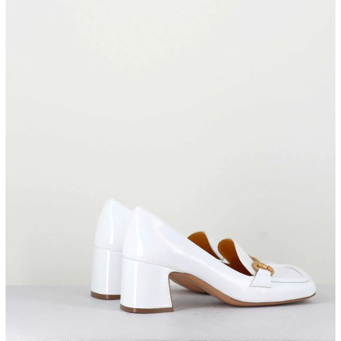 Mocassins Petit Talon Naplak Blanc & Mors Dore - Q167 Naplak White