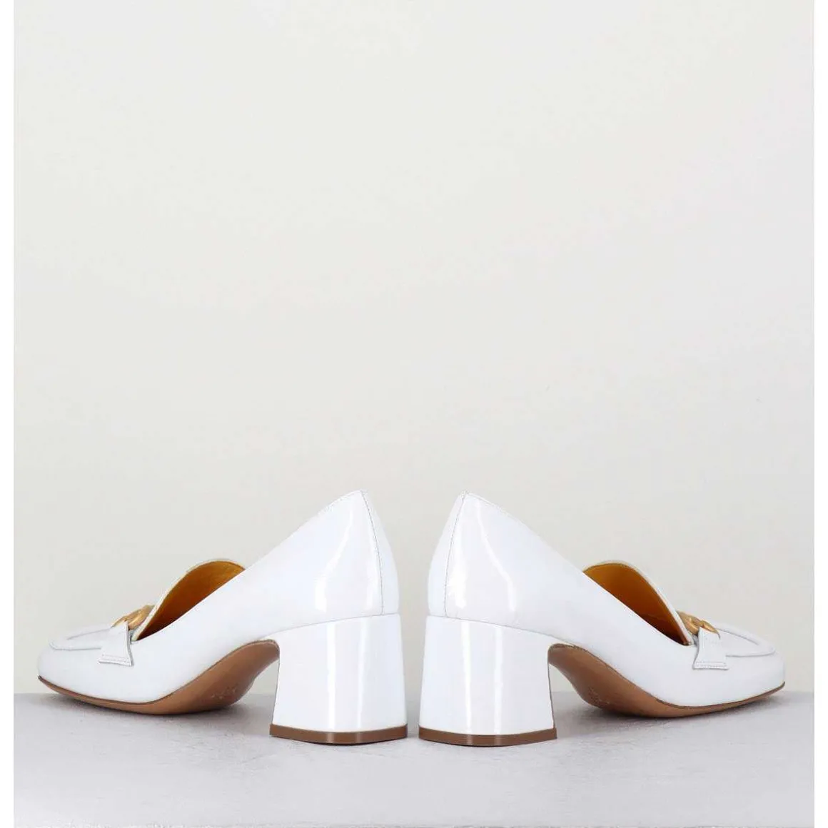 Mocassins Petit Talon Naplak Blanc & Mors Dore - Q167 Naplak White
