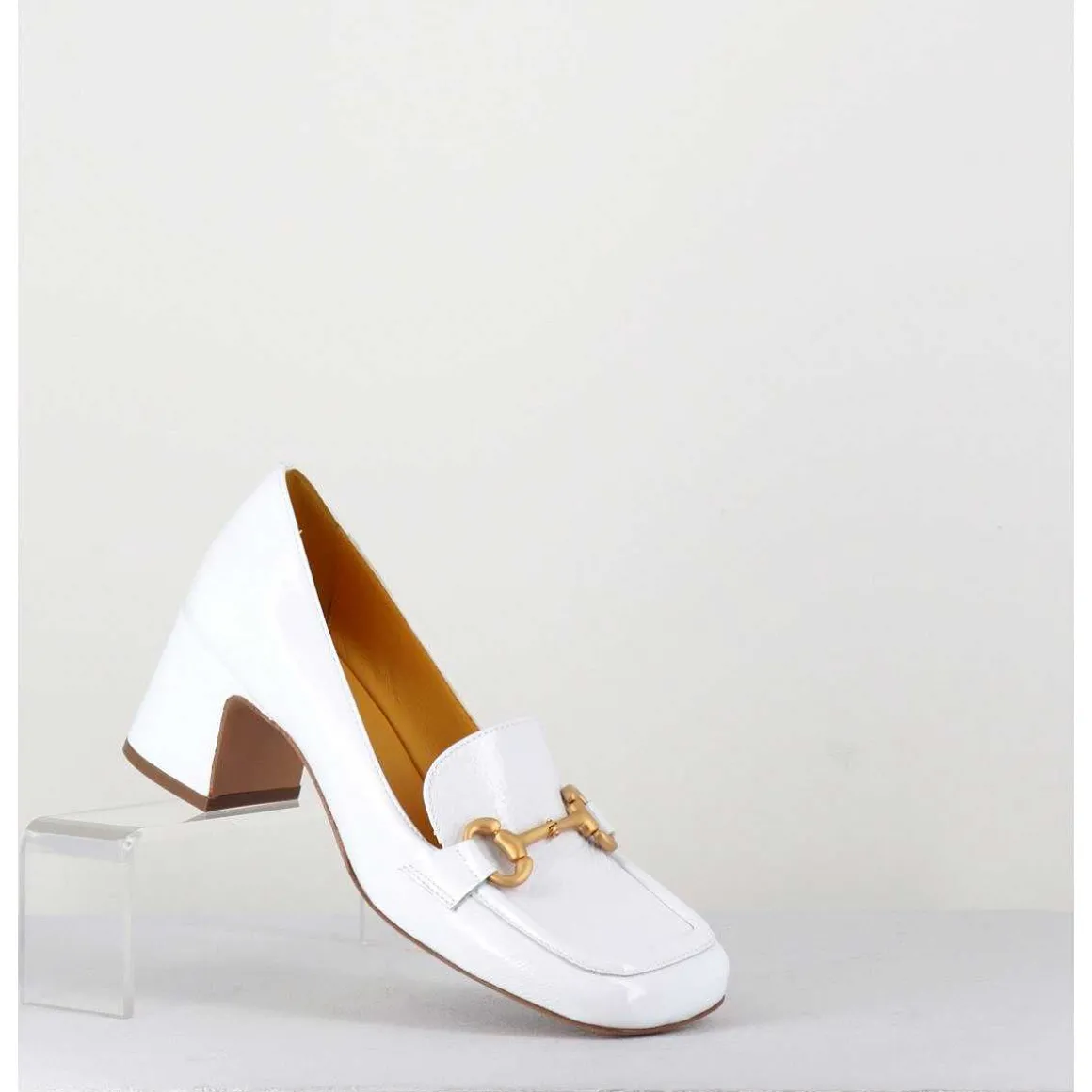 Mocassins Petit Talon Naplak Blanc & Mors Dore - Q167 Naplak White