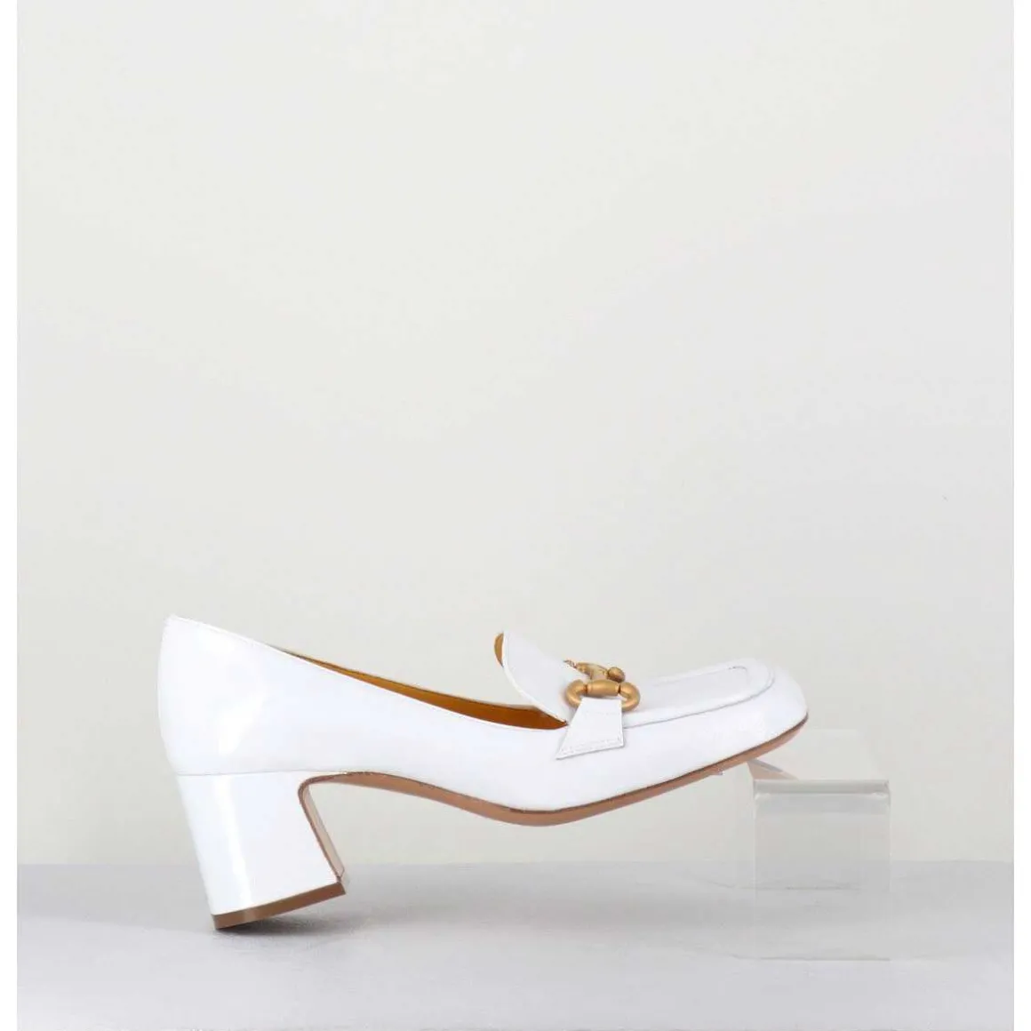 Mocassins Petit Talon Naplak Blanc & Mors Dore - Q167 Naplak White