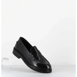 Mocassins Plats A Bout Rond En Cuir Glace Noir - Chino Abrasivato Nero