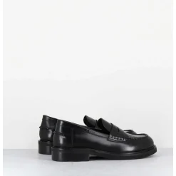 Mocassins Plats A Bout Rond En Cuir Glace Noir - Chino Abrasivato Nero