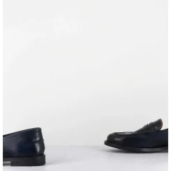 Mocassins Plats En Cuir Glace Bleu Marine - Zoe56040 Blue