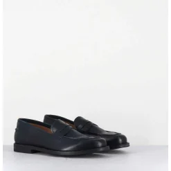 Mocassins Plats En Cuir Glace Bleu Marine - Zoe56040 Blue