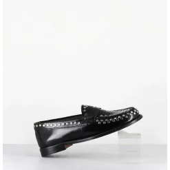 Mocassins Plats En Cuir Glace Noir & Rivets Argent - Tore Abra Nero