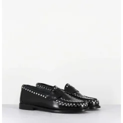 Mocassins Plats En Cuir Glace Noir & Rivets Argent - Tore Abra Nero