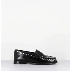 Mocassins Plats En Cuir Glace Noir & Rivets Argent - Tore Abra Nero