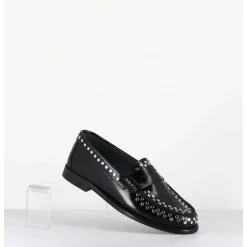 Mocassins Plats En Cuir Glace Noir & Rivets Argent - Tore Abra Nero