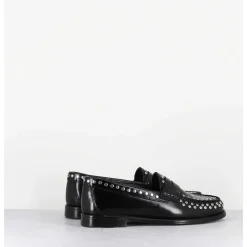 Mocassins Plats En Cuir Glace Noir & Rivets Argent - Tore Abra Nero