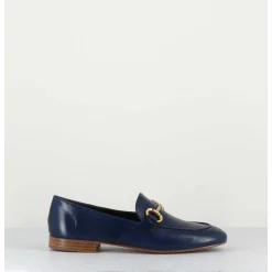Mocassins Plats En Cuir Souple Bleu Marine & Mors Dore - N125 Marine