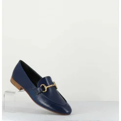 Mocassins Plats En Cuir Souple Bleu Marine & Mors Dore - N125 Marine