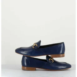 Mocassins Plats En Cuir Souple Bleu Marine & Mors Dore - N125 Marine