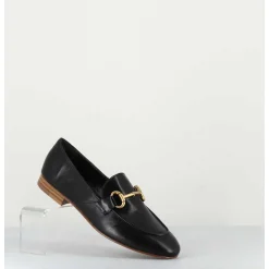 Mocassins Plats En Cuir Souple Noir & Mors Dore - N125 Nero