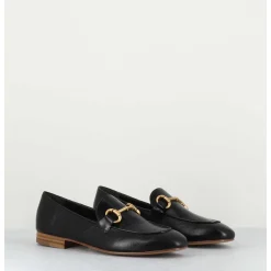 Mocassins Plats En Cuir Souple Noir & Mors Dore - N125 Nero