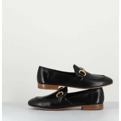Mocassins Plats En Cuir Souple Noir & Mors Dore - N125 Nero