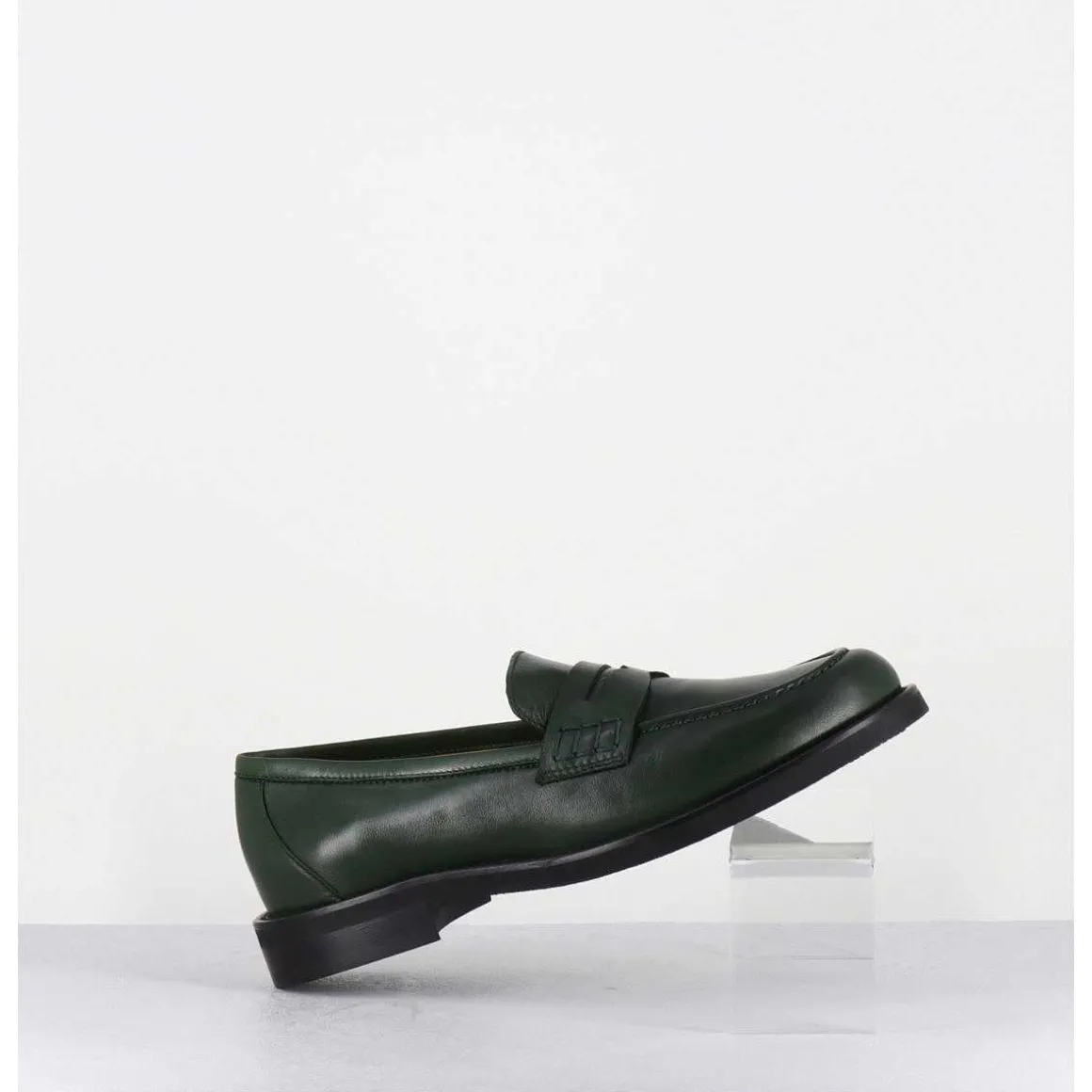 Mocassins Plats En Cuir Souple Vert Fonce - P906 Seta Muschio