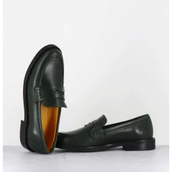 Mocassins Plats En Cuir Souple Vert Fonce - P906 Seta Muschio