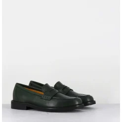 Mocassins Plats En Cuir Souple Vert Fonce - P906 Seta Muschio