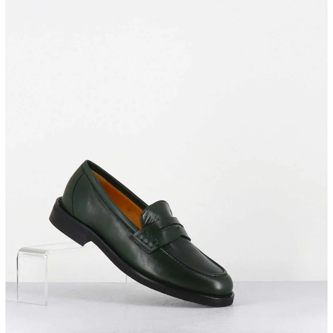 Mocassins Plats En Cuir Souple Vert Fonce - P906 Seta Muschio