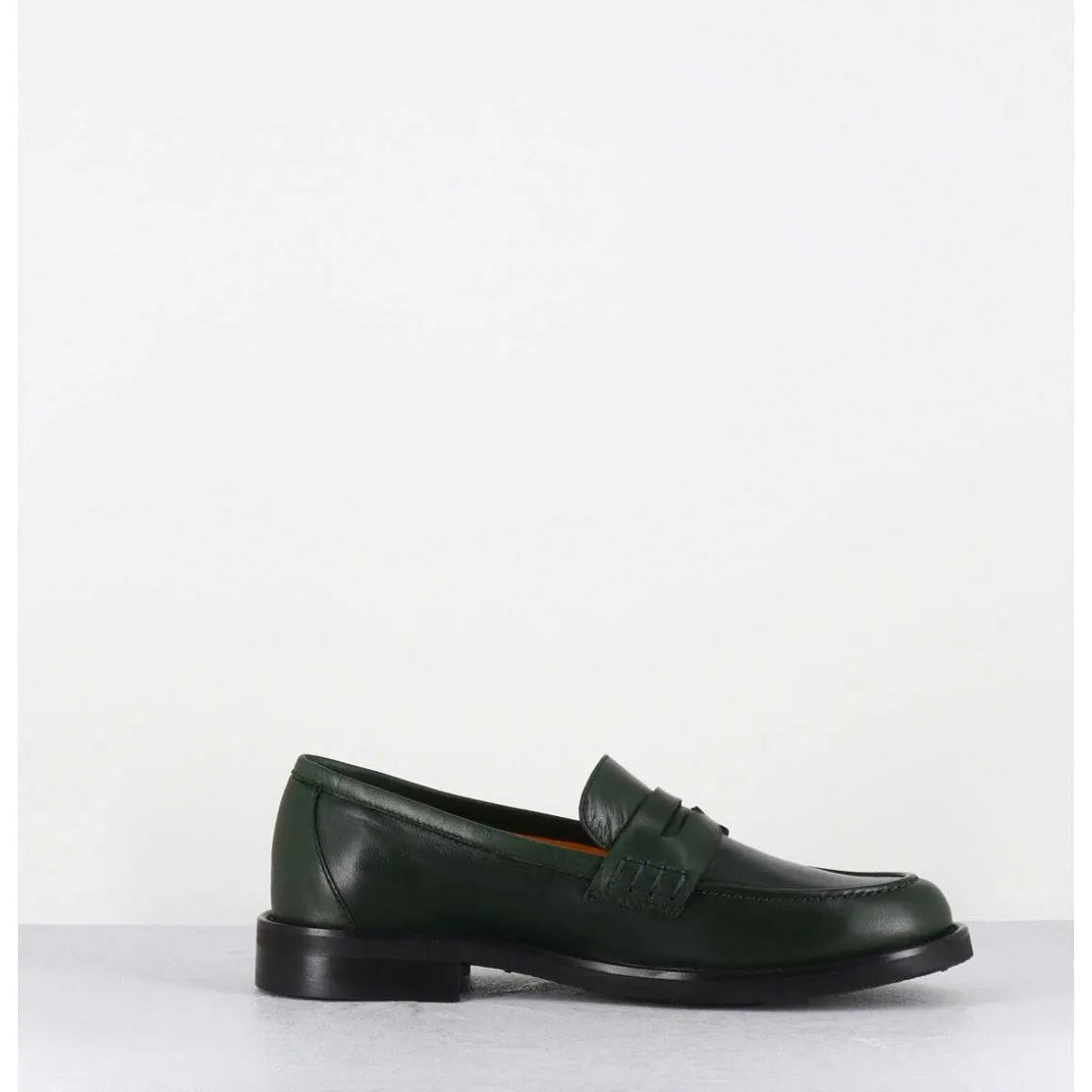 Mocassins Plats En Cuir Souple Vert Fonce - P906 Seta Muschio
