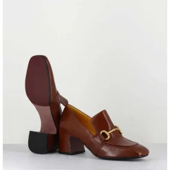 Mocassins 70S A Talon En Cuir Camel Bout Carre - H759 Seta Castoro