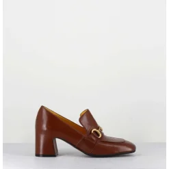 Mocassins 70S A Talon En Cuir Camel Bout Carre - H759 Seta Castoro