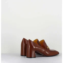 Mocassins 70S A Talon En Cuir Camel Bout Carre - H759 Seta Castoro