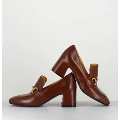 Mocassins 70S A Talon En Cuir Camel Bout Carre - H759 Seta Castoro