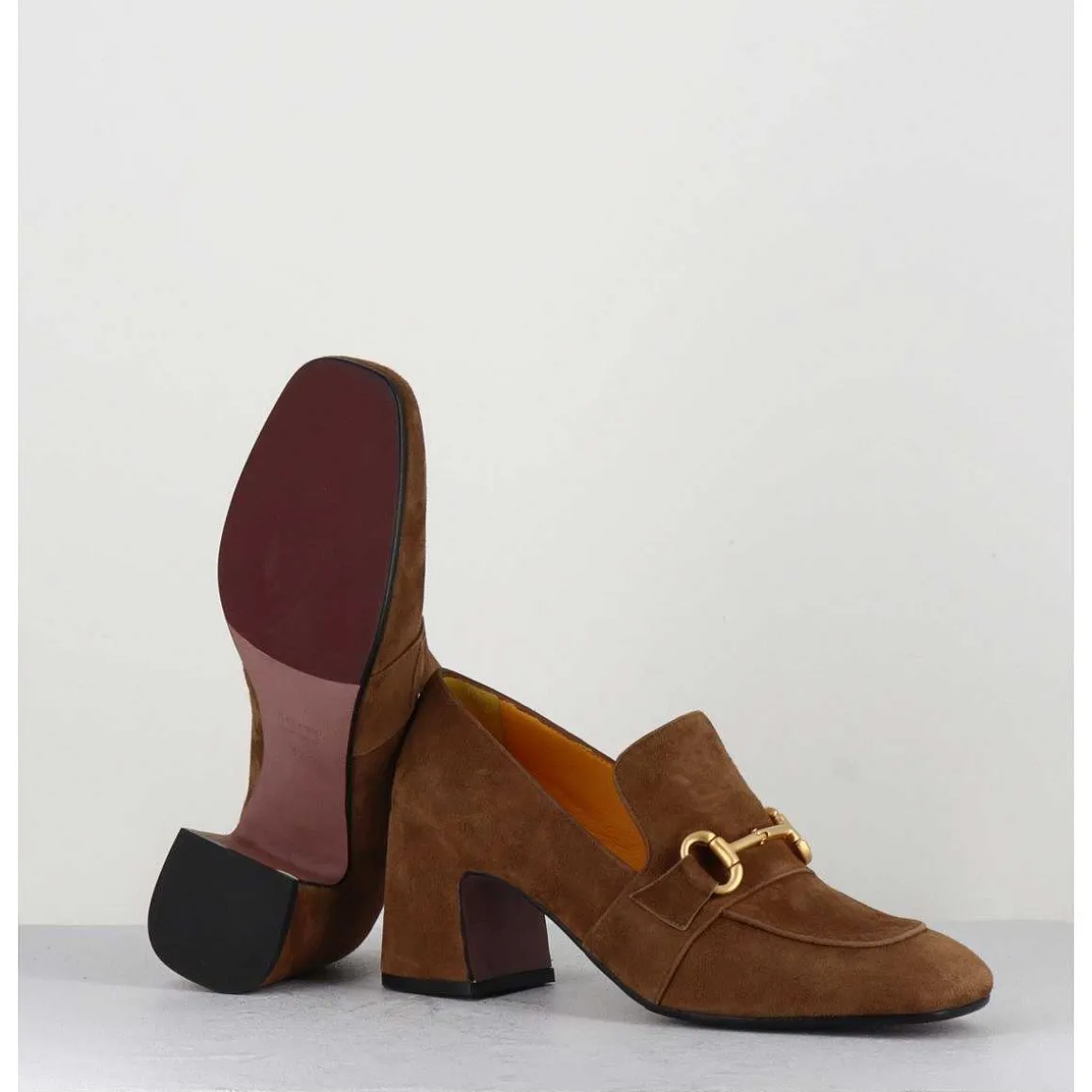 Mocassins 70S A Talon En Daim Camel Bout Carre - Acero