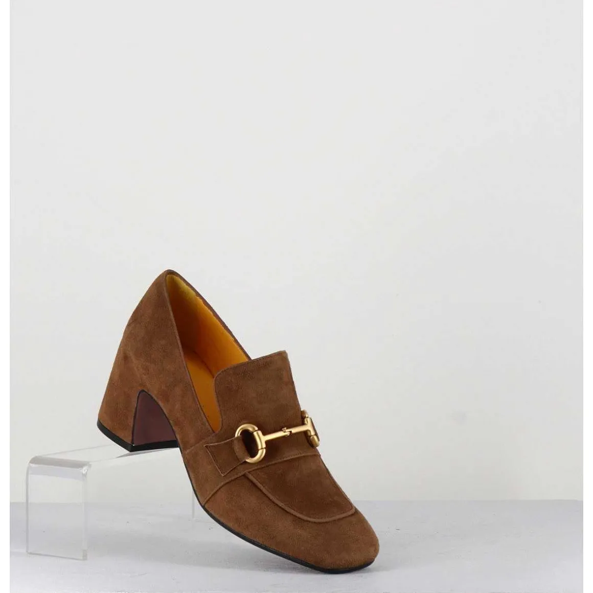 Mocassins 70S A Talon En Daim Camel Bout Carre - Acero