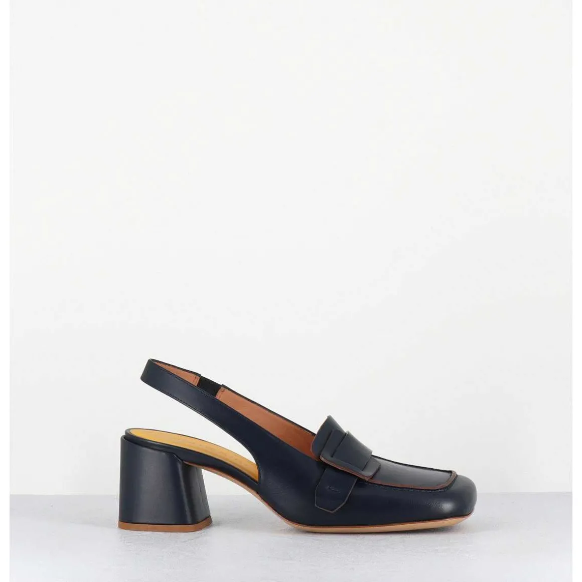 Mocassins Slingback A Talon En Cuir Bleu Nuit 70S - S242234 Remuve Blu