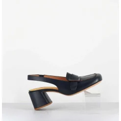 Mocassins Slingback A Talon En Cuir Bleu Nuit 70S - S242234 Remuve Blu
