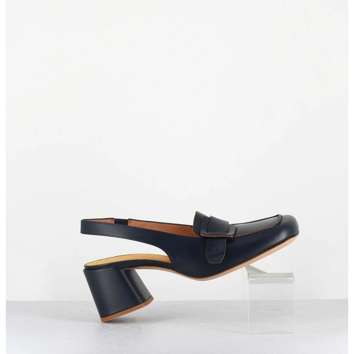 Mocassins Slingback A Talon En Cuir Bleu Nuit 70S - S242234 Remuve Blu