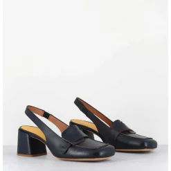 Mocassins Slingback A Talon En Cuir Bleu Nuit 70S - S242234 Remuve Blu