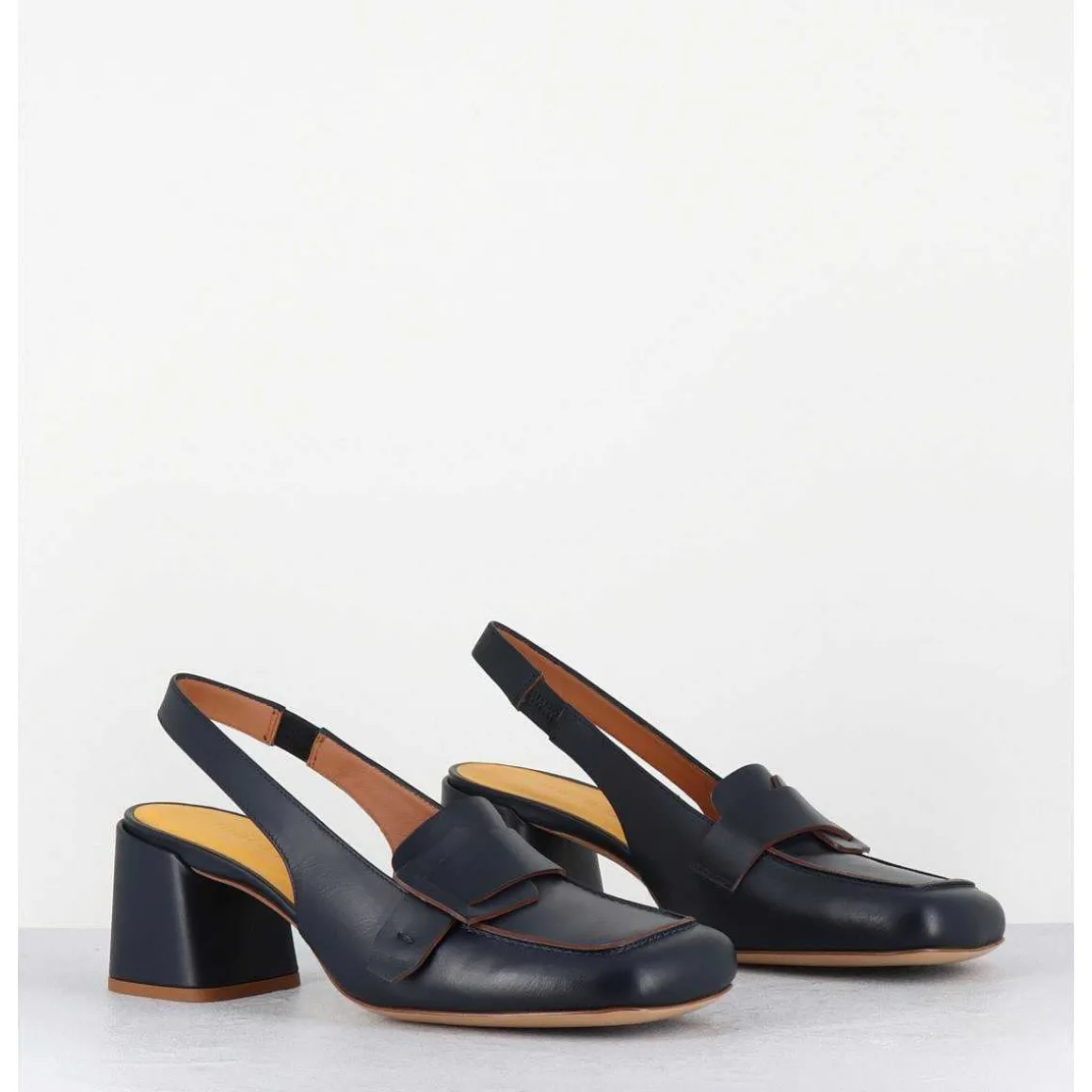 Mocassins Slingback A Talon En Cuir Bleu Nuit 70S - S242234 Remuve Blu